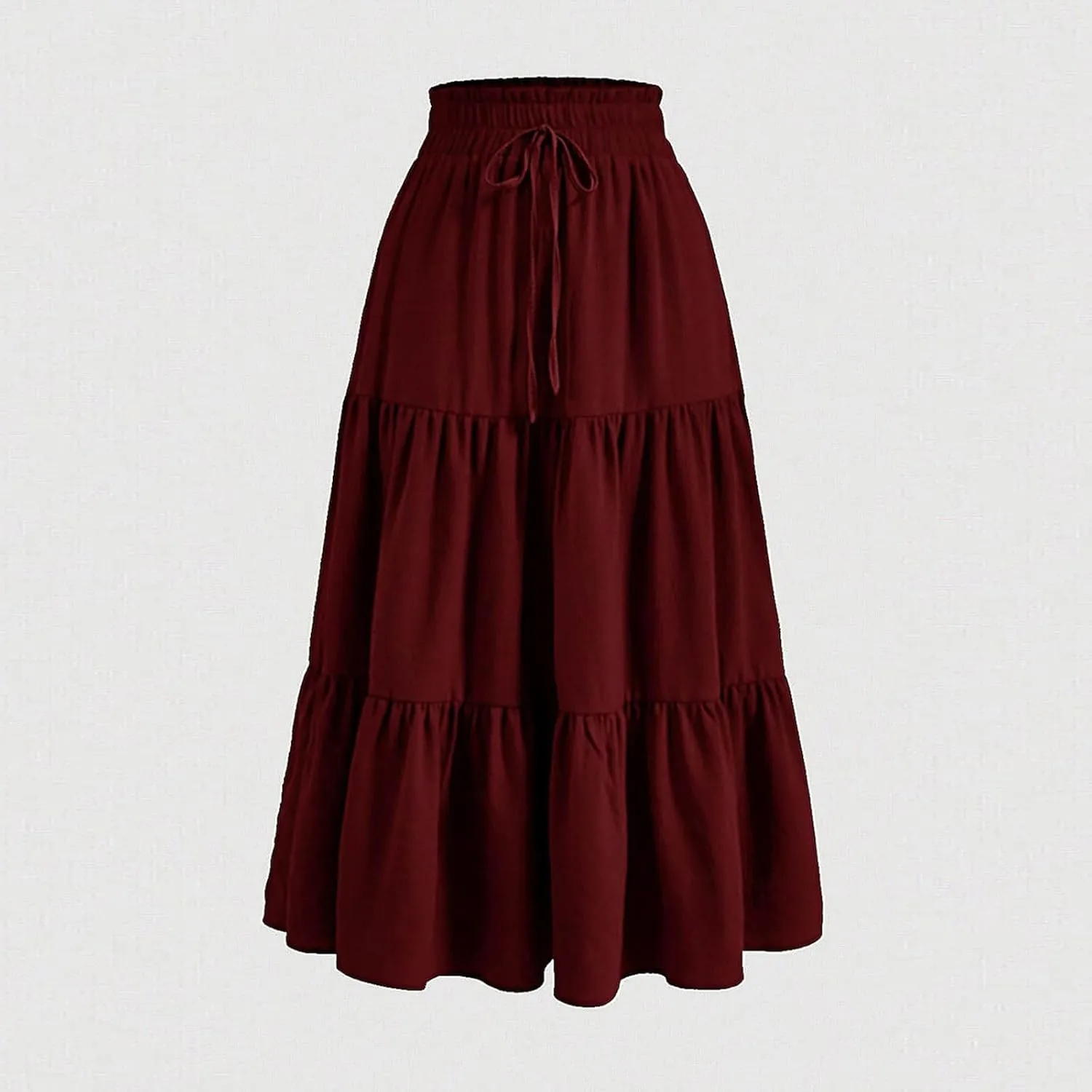 Skirts for Women Summer Boho Maxi Skirt Flowy Ruffle Tiered Elastic High Waist Smocked Dresses Beach Casual Dress