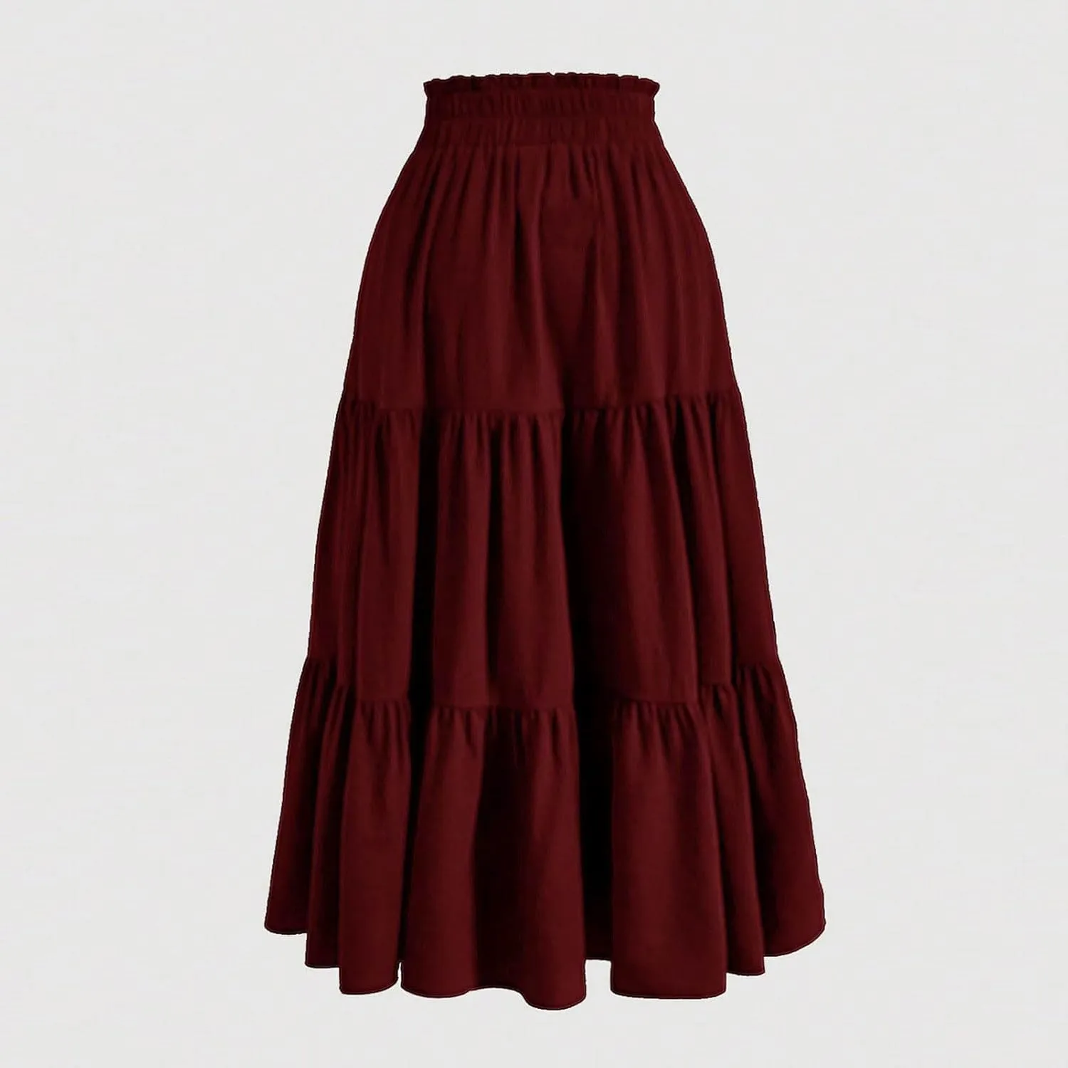 Skirts for Women Summer Boho Maxi Skirt Flowy Ruffle Tiered Elastic High Waist Smocked Dresses Beach Casual Dress
