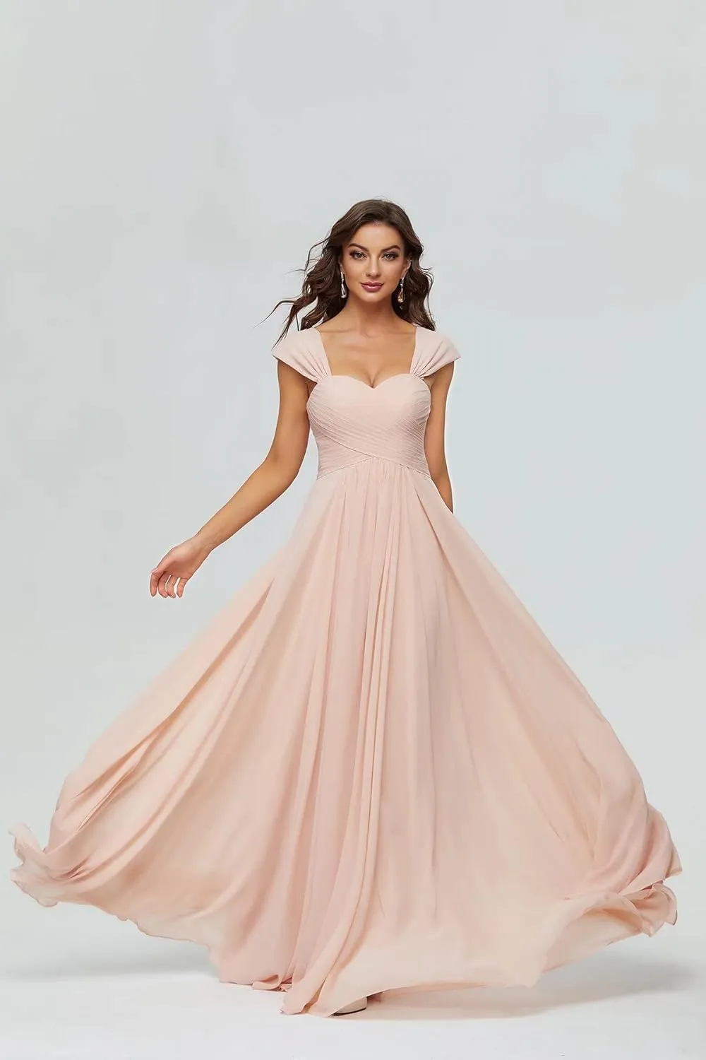 Smileven Women's Long Chiffon Bridesmaid Dresses Sweetheart Neck Formal Evening Party Gowns