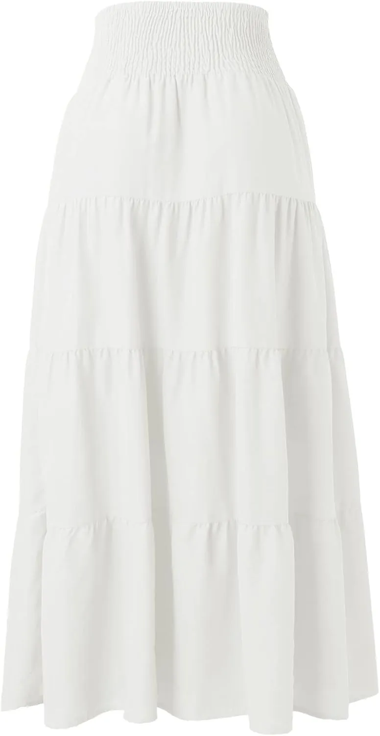Solid Renaissance Skirt A Line Summer Pleated Boho High Rise Knee Length Skirts for Women Robe High Waist Cute Dress