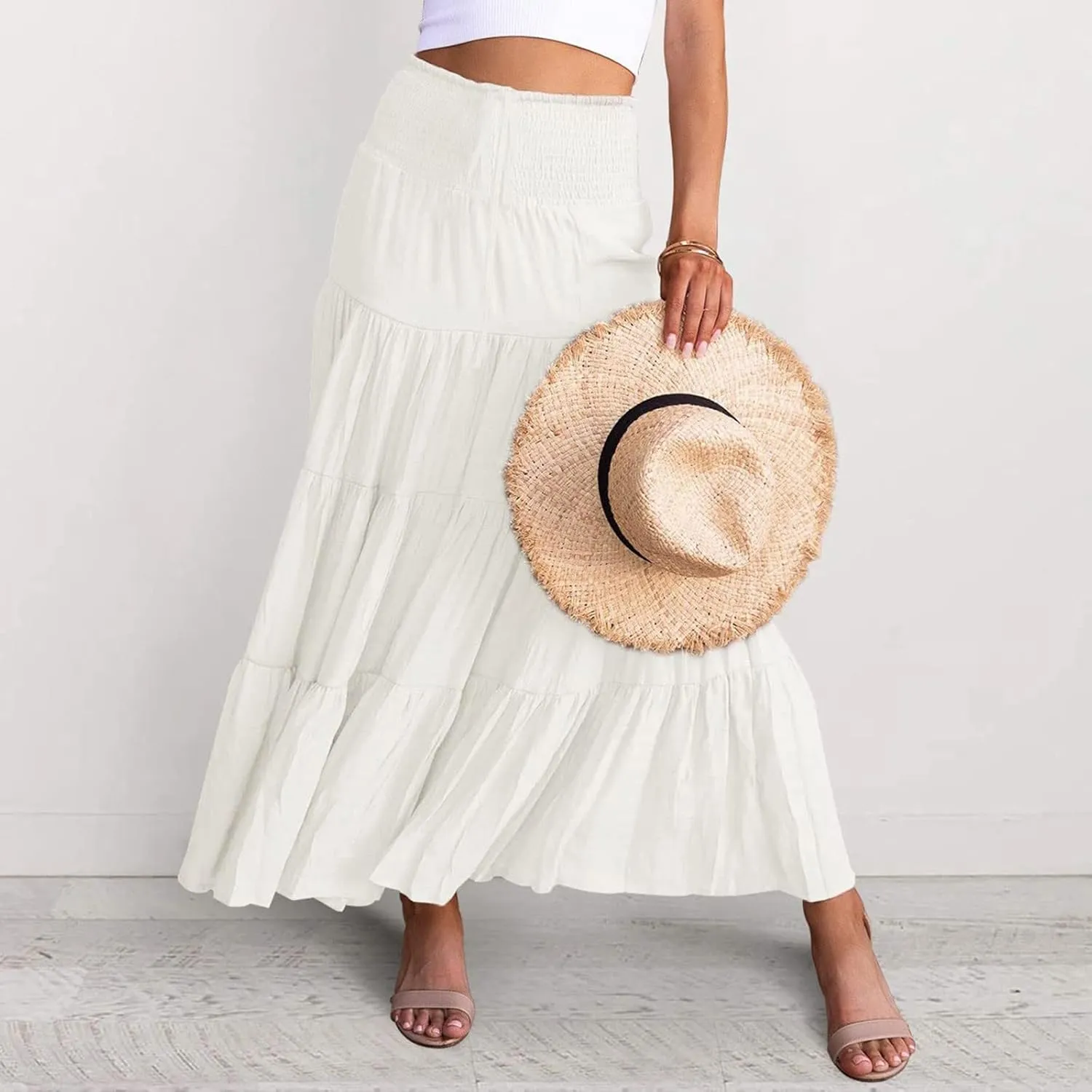 Solid Renaissance Skirt A Line Summer Pleated Boho High Rise Knee Length Skirts for Women Robe High Waist Cute Dress