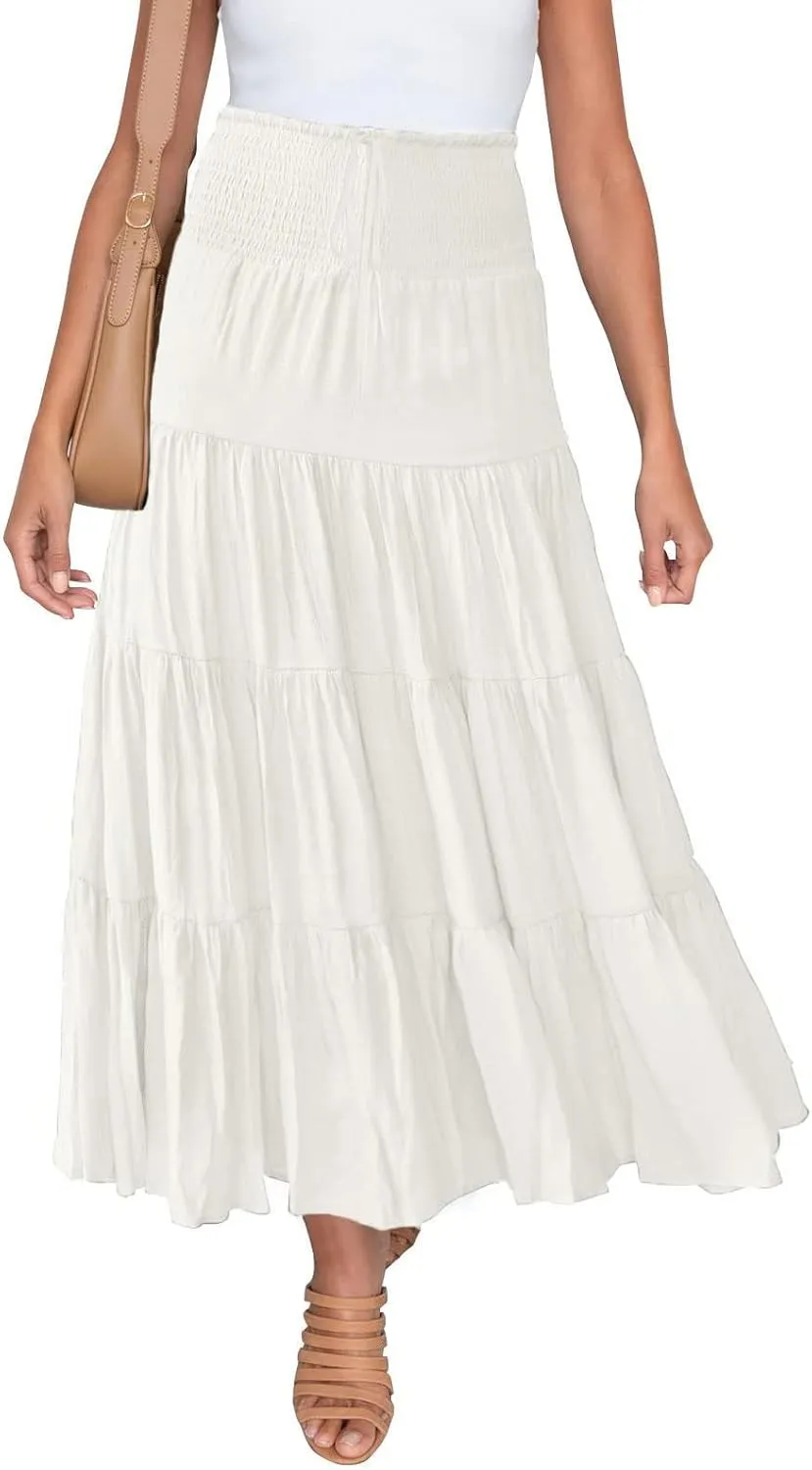 Solid Renaissance Skirt A Line Summer Pleated Boho High Rise Knee Length Skirts for Women Robe High Waist Cute Dress