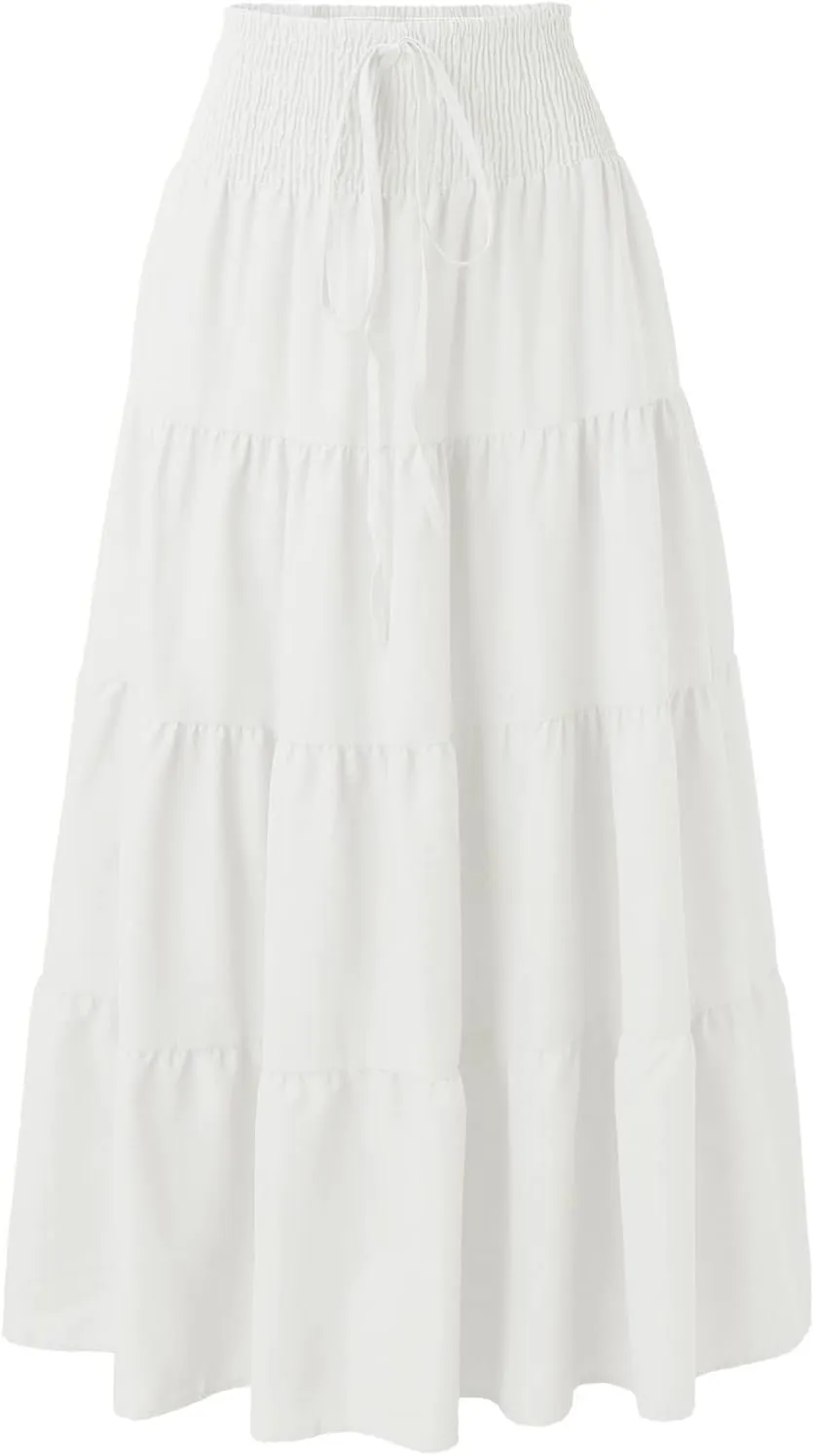 Solid Renaissance Skirt A Line Summer Pleated Boho High Rise Knee Length Skirts for Women Robe High Waist Cute Dress