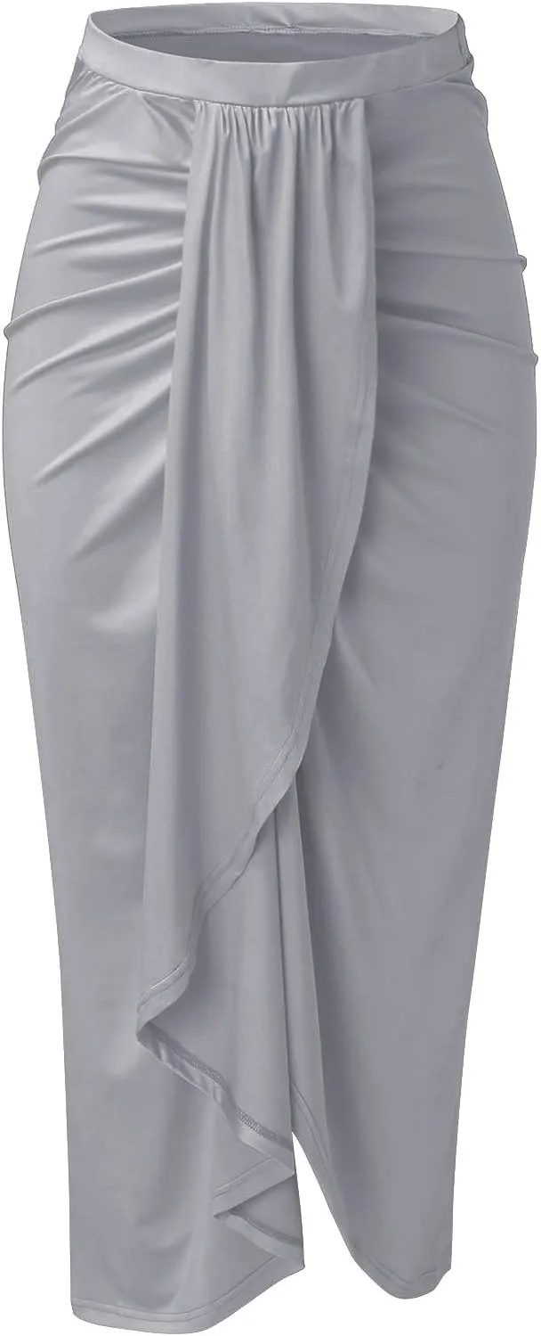 Split Athletic Skirt Asymmetrical Pleated Dress Solid Casual High Low Wrap Rise Summer Skirts for Women 2023 Modest