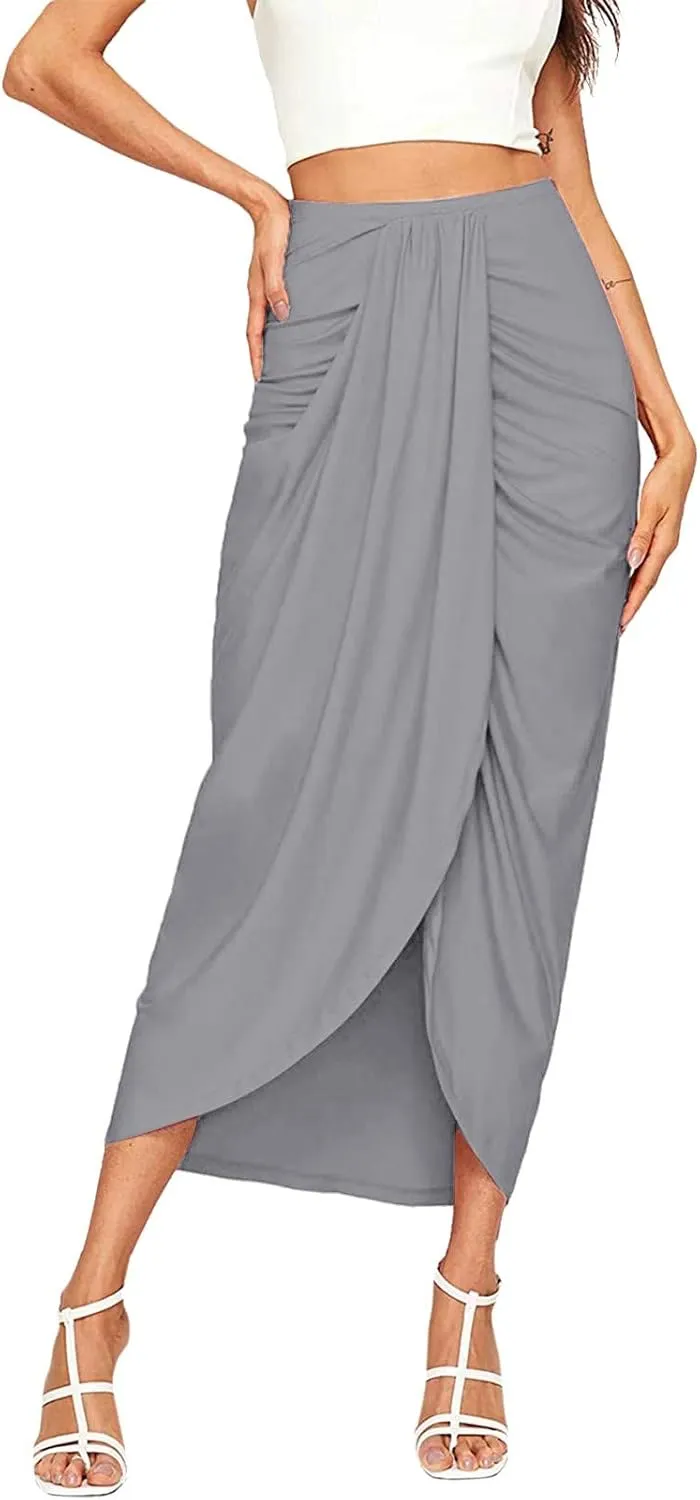 Split Athletic Skirt Asymmetrical Pleated Dress Solid Casual High Low Wrap Rise Summer Skirts for Women 2023 Modest