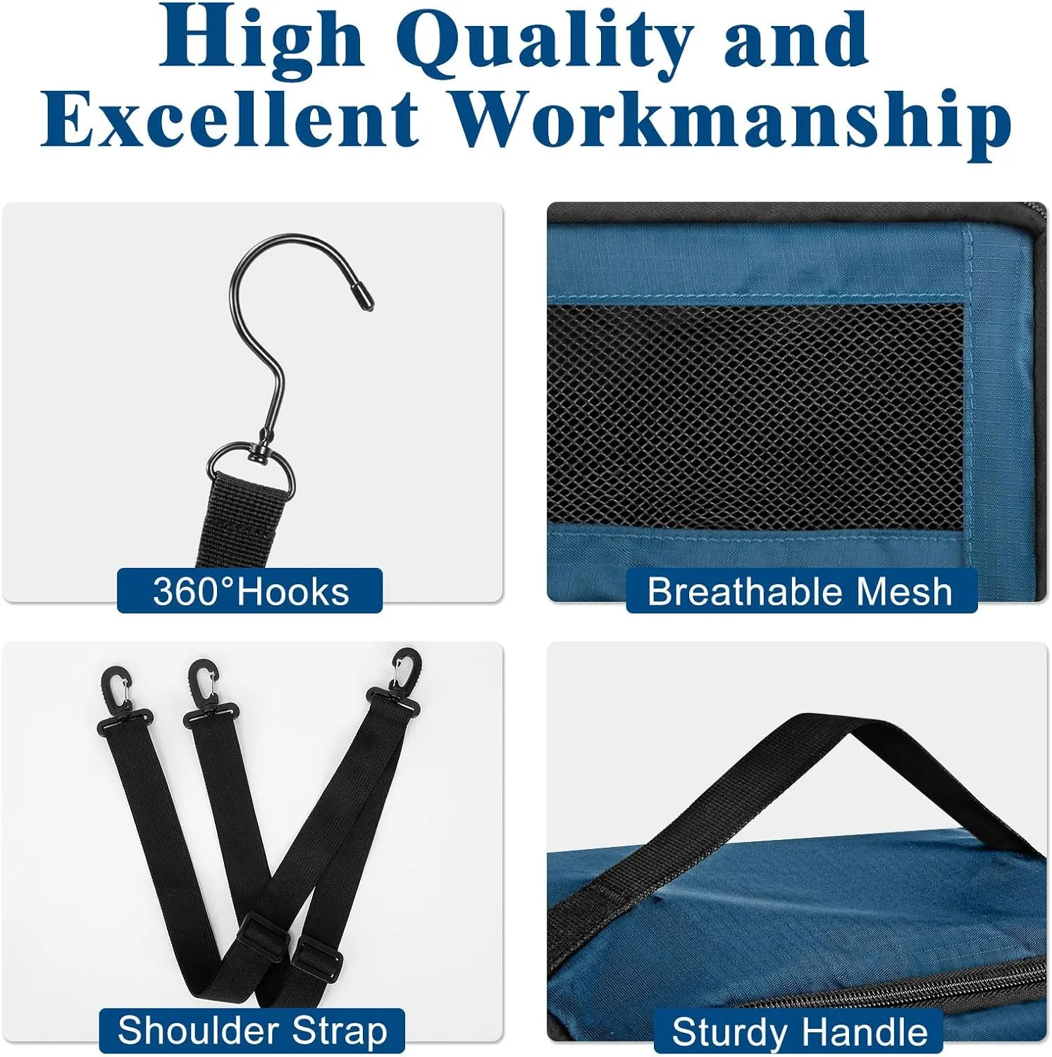 Suitcase Organizer, Carry On Closet Luggage Organizer Accessories - Foldable, Hangable Portable Hanging Travel Shelves With Shoulder Strap, Small, Navy Blue