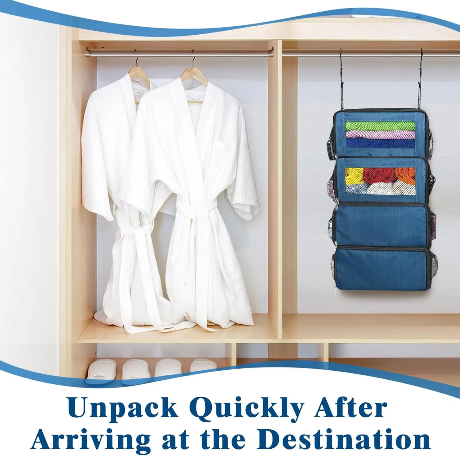 Suitcase Organizer, Carry On Closet Luggage Organizer Accessories - Foldable, Hangable Portable Hanging Travel Shelves With Shoulder Strap, Small, Navy Blue