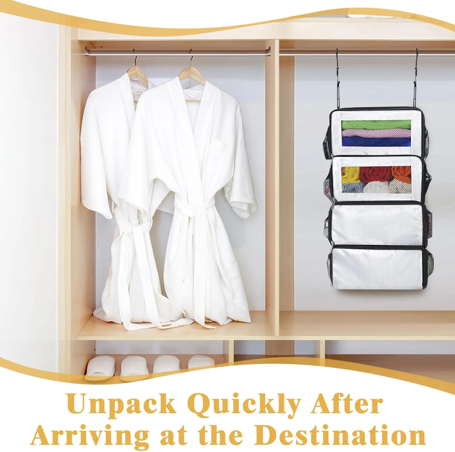 Suitcase Organizer, Carry-On Closet Luggage Organizer Accessories - Foldable, Hangable Portable Hanging Travel Shelves with Shoulder Strap, White
