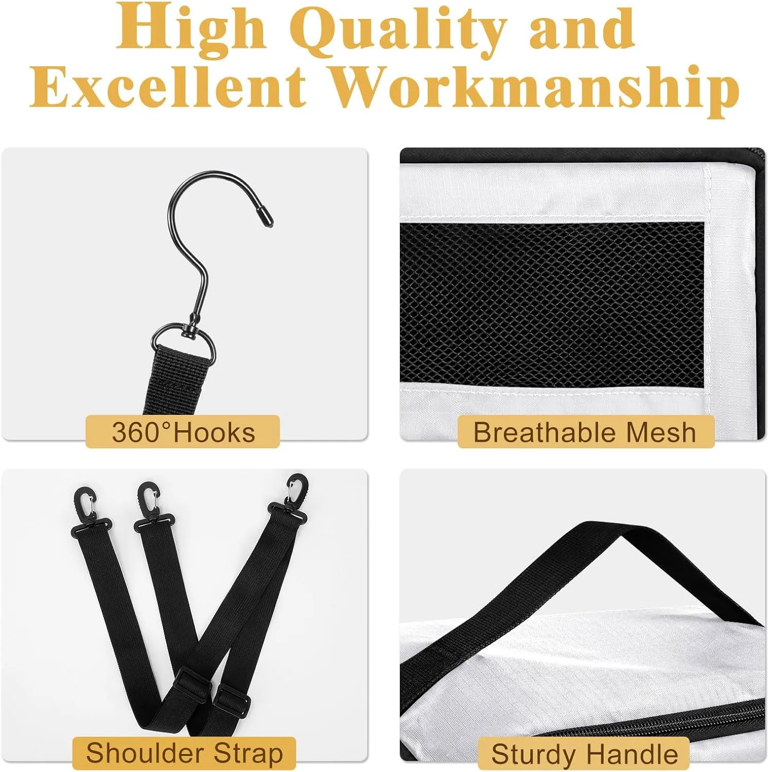 Suitcase Organizer, Carry-On Closet Luggage Organizer Accessories - Foldable, Hangable Portable Hanging Travel Shelves with Shoulder Strap, White