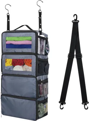 Suitcase Organizer, Carry on Closet Luggage Organizers Accessories for Travel, Foldable and Hangable Portable Hanging Travel Shelves with a Shoulder Strap to Use As a Travel Backpack Small, Gray