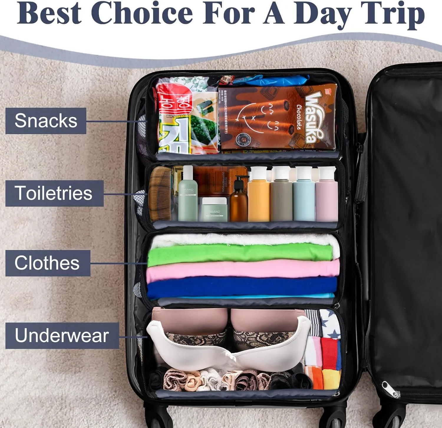 Suitcase Organizer, Carry on Closet Luggage Organizers Accessories for Travel, Foldable and Hangable Portable Hanging Travel Shelves with a Shoulder Strap to Use As a Travel Backpack Small, Gray