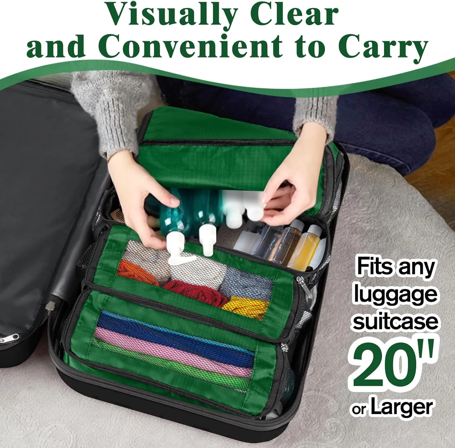 Suitcase Organizer, Carry on Closet Luggage Organizers Accessories for Travel, Foldable and Hangable Portable Hanging Travel Shelves with a Shoulder Strap to Use As a Travel Backpack Small, Green