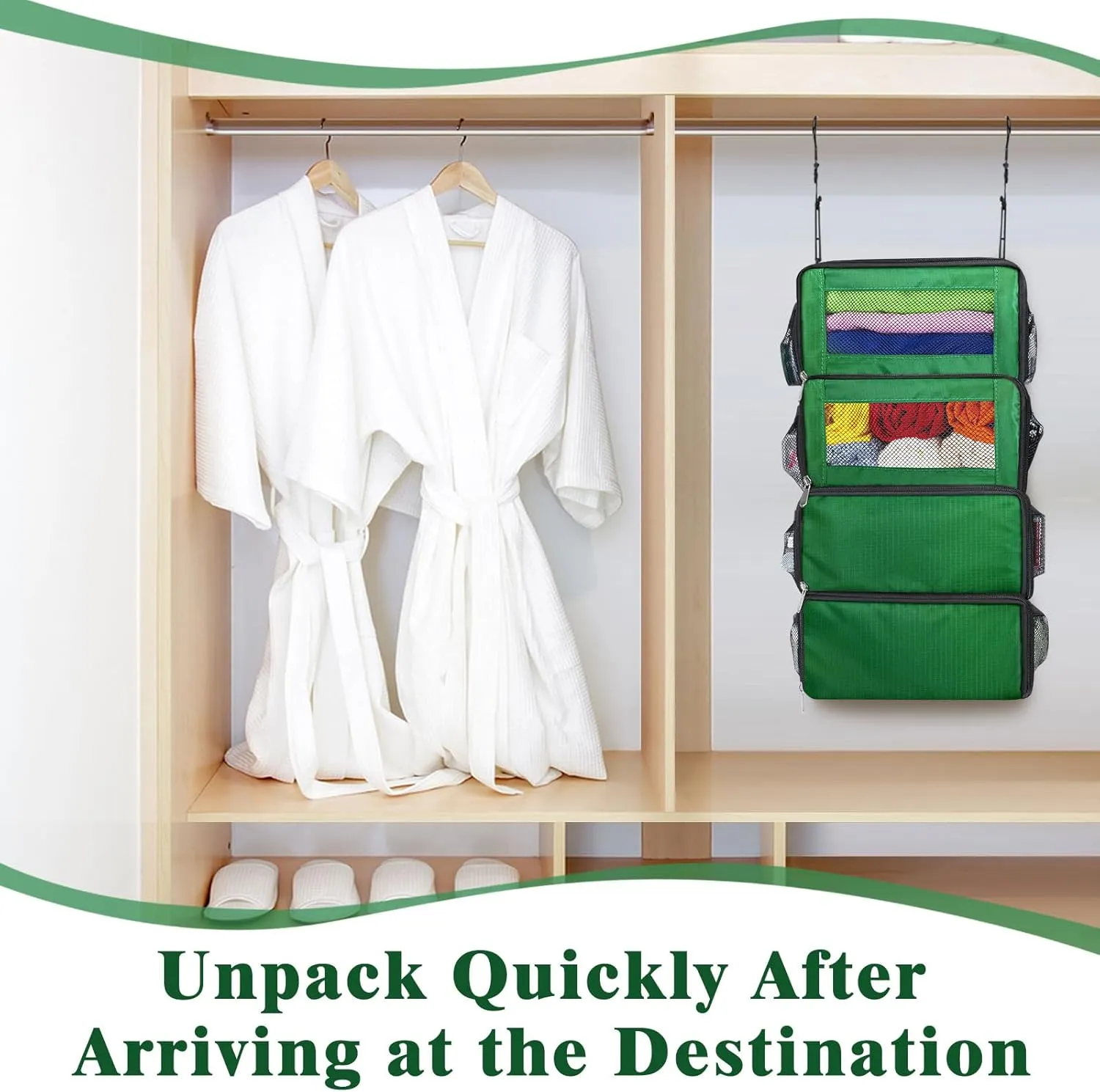 Suitcase Organizer, Carry on Closet Luggage Organizers Accessories for Travel, Foldable and Hangable Portable Hanging Travel Shelves with a Shoulder Strap to Use As a Travel Backpack Small, Green