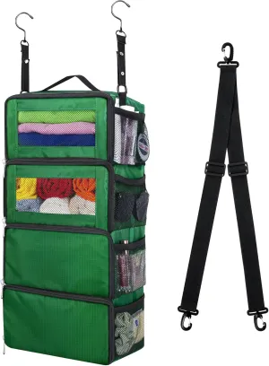 Suitcase Organizer, Carry on Closet Luggage Organizers Accessories for Travel, Foldable and Hangable Portable Hanging Travel Shelves with a Shoulder Strap to Use As a Travel Backpack Small, Green