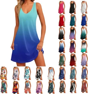 Summer Dresses for Women 2025 Casual V Neck Sleeveless Sundresses Boho Tank Dress Beach Dresses with Pockets