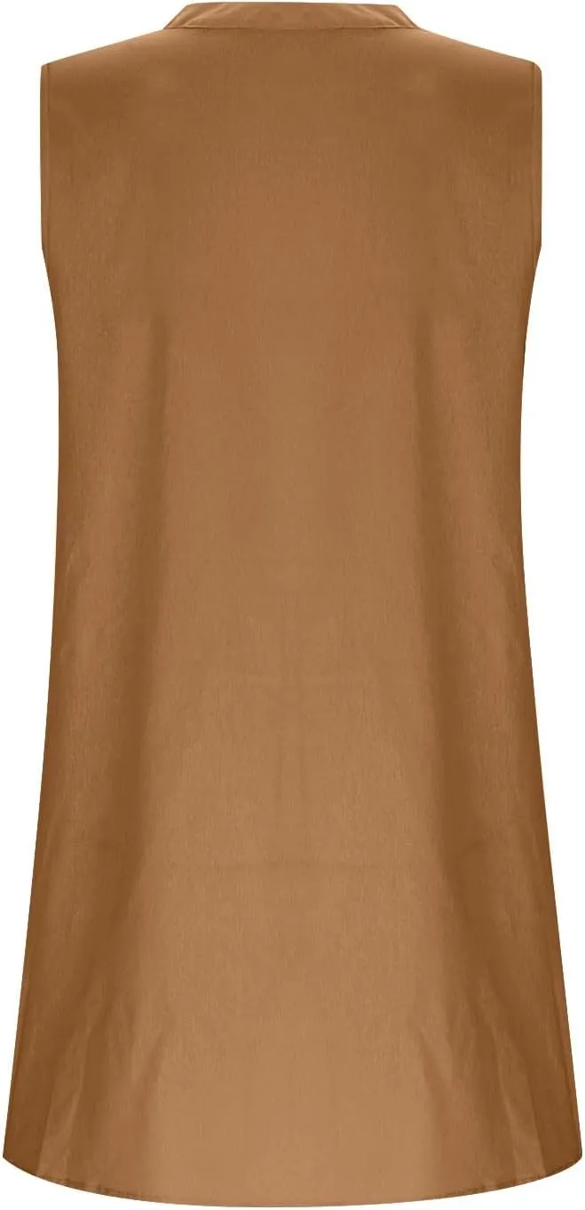 Summer Dresses for Women 2025 Cotton Linen Dress Tshirt Casual Hawaiian Sleeveless Button V-Neck Midi Boho Sundress