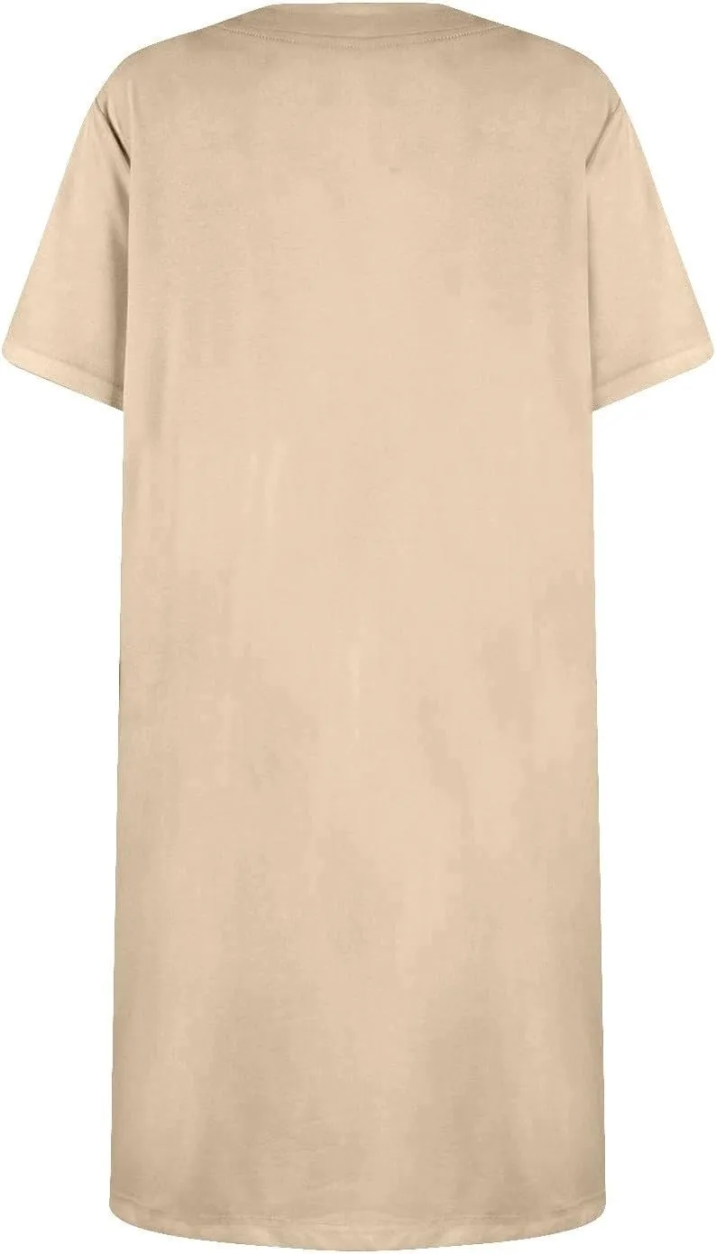 Summer Dresses for Women 2025 Square Neck Short Sleeve Tshirt Dress Knee Length Sundress Holiday Casual Frock with Pockets
