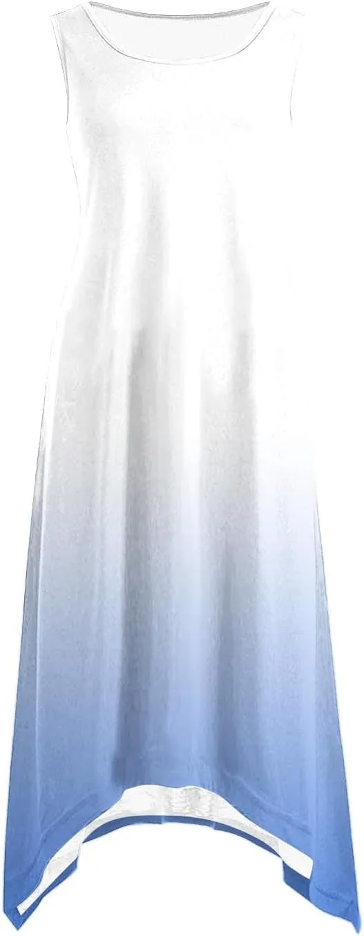Sundresses for Women 2025 Casual Ombre Color Crewneck A-Line Flowy Dress Aesthetic Summer Beach Vacation Midi Dresses