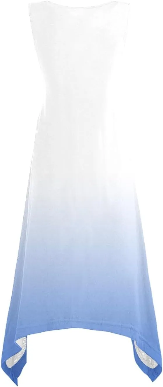 Sundresses for Women 2025 Casual Ombre Color Crewneck A-Line Flowy Dress Aesthetic Summer Beach Vacation Midi Dresses