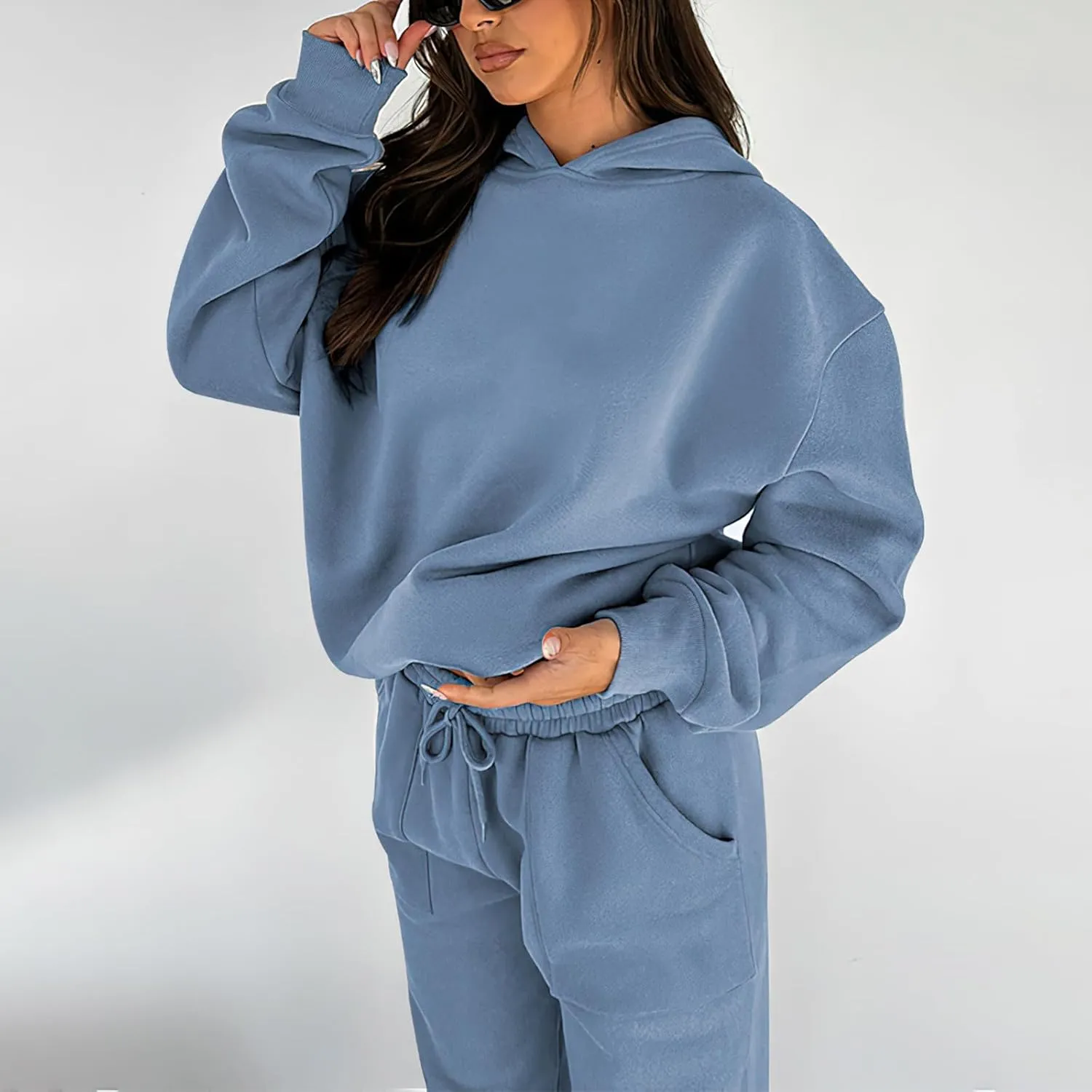 Sweatsuits for Women 2 Piece Outfits Fleece Oversized Hoodies and Sweatpants Jogger Winter Fall Tracksuit Set