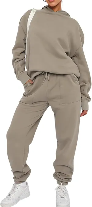Sweatsuits for Women 2 Piece Outfits Fleece Oversized Hoodies and Sweatpants Jogger Winter Fall Tracksuit Set