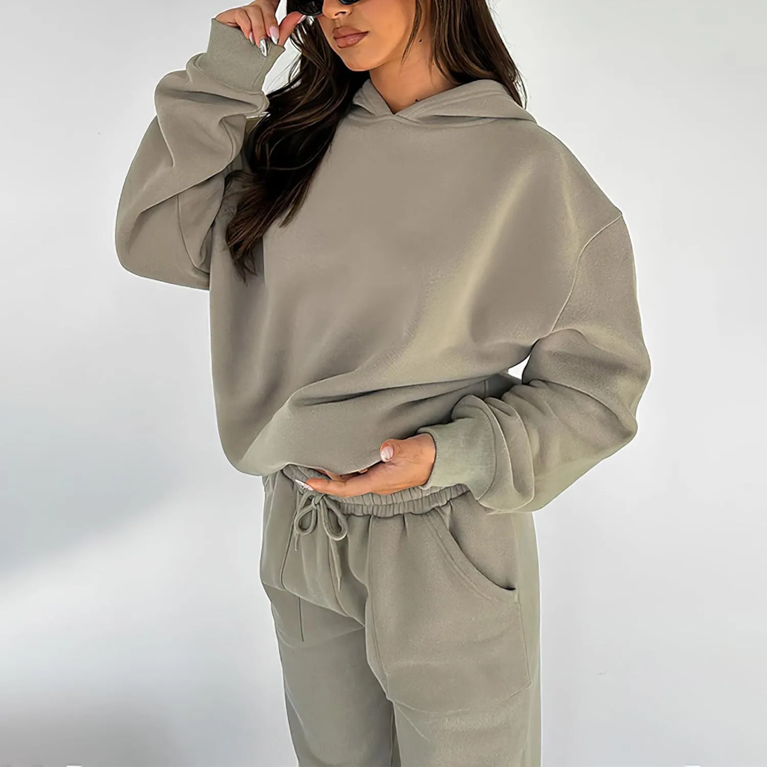 Sweatsuits for Women 2 Piece Outfits Fleece Oversized Hoodies and Sweatpants Jogger Winter Fall Tracksuit Set