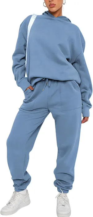 Sweatsuits for Women 2 Piece Outfits Fleece Oversized Hoodies and Sweatpants Jogger Winter Fall Tracksuit Set