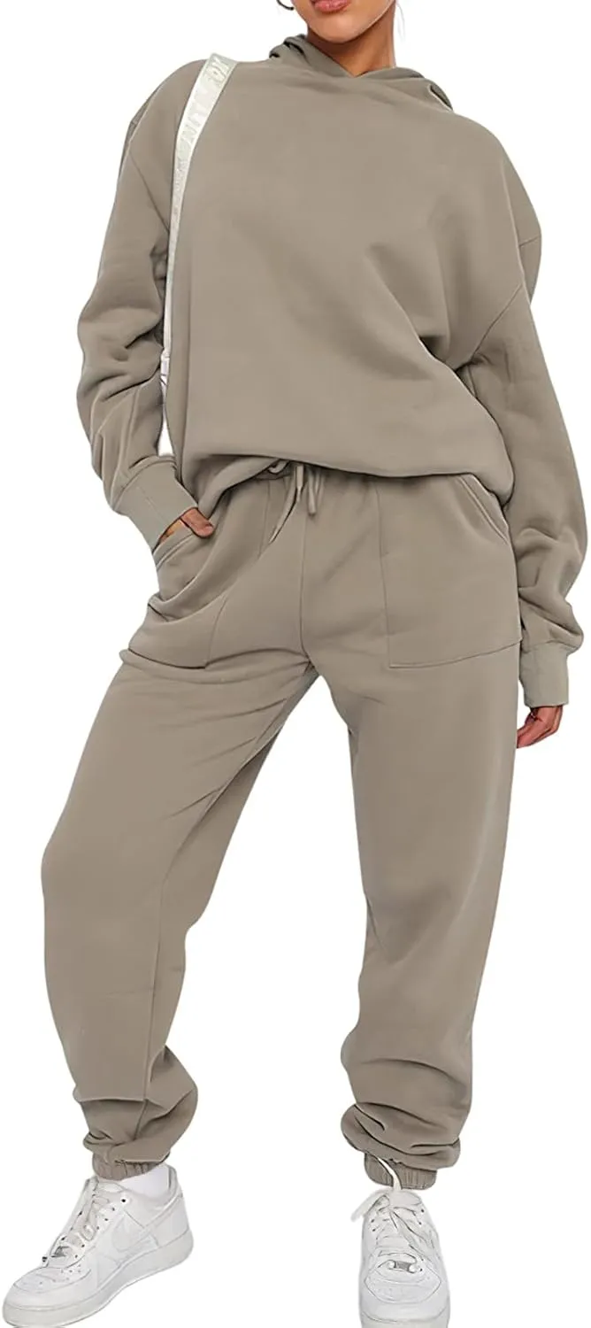 Sweatsuits for Women 2 Piece Outfits Fleece Oversized Hoodies and Sweatpants Jogger Winter Fall Tracksuit Set