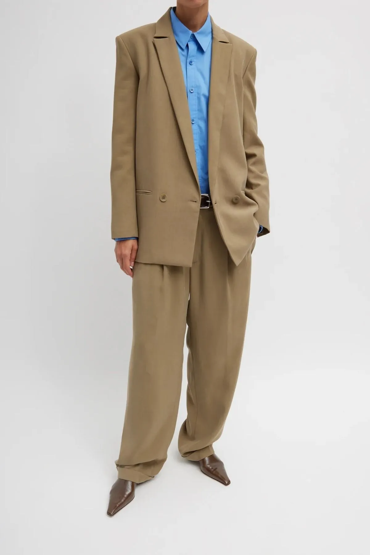 Tibi Fluid Suiting Double Breasted Blazer - Walnut