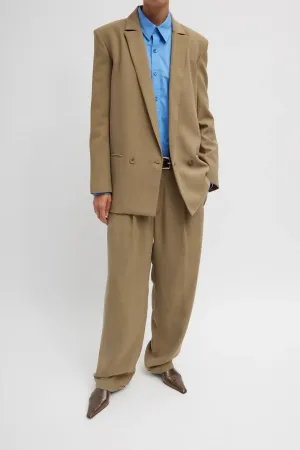 Tibi Fluid Suiting Double Breasted Blazer - Walnut