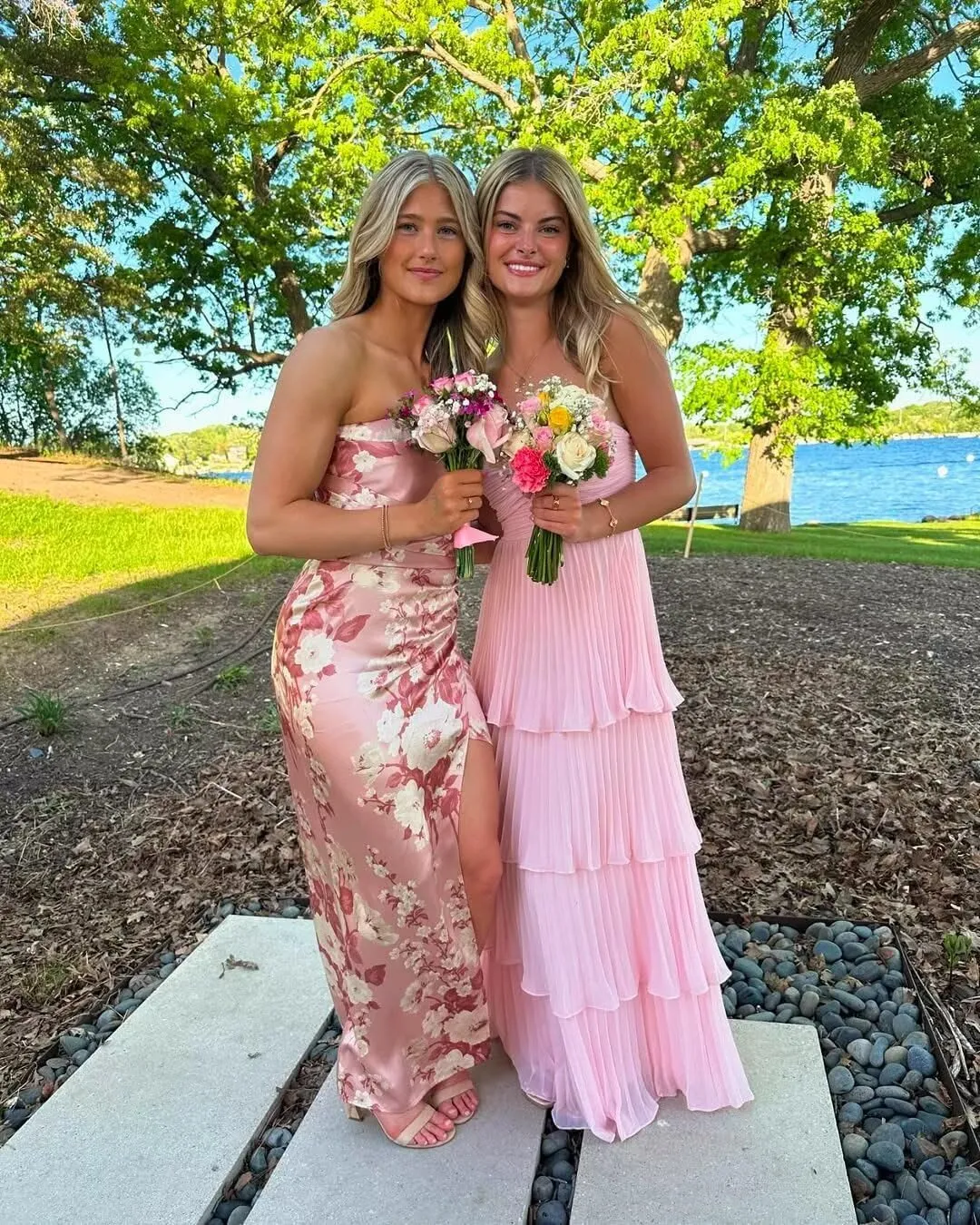 Tiered Floral Prom Dresses 2025 Long Strapless Ruffle Chiffon Formal Evening Gown