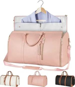 Travel Bag, PU Garment Bags for Travel, High Capacity Folding Luggage Bag, Duffel Bag Designed for Women's Travel Convenience, Convertible Garment Bag-Pink