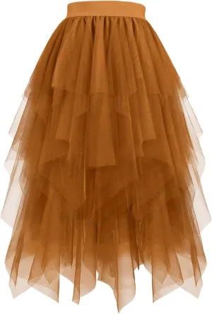 Tulle Skirts Women High Low Layered Skirts A Line Tutu Skirts Flowy Dance Skirts Midi Length Mesh Skirt Puffy Skirt