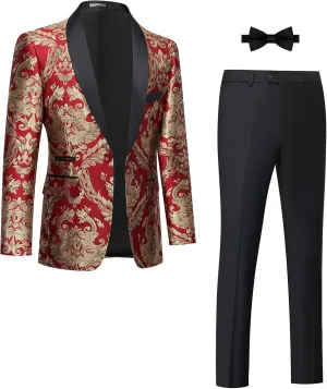 Tuxedo Suits for Men 2 Piece Regular Fit Suit Floral Blazer Jacket Waistcoat Pants Men Suit Set for Wedding Prom