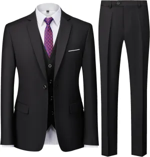UNINUKOO Men Suits Slim Fit 3 Piece 1 Button Wedding Formal Business Tuxedo Suit Jacket Pants Vest Set