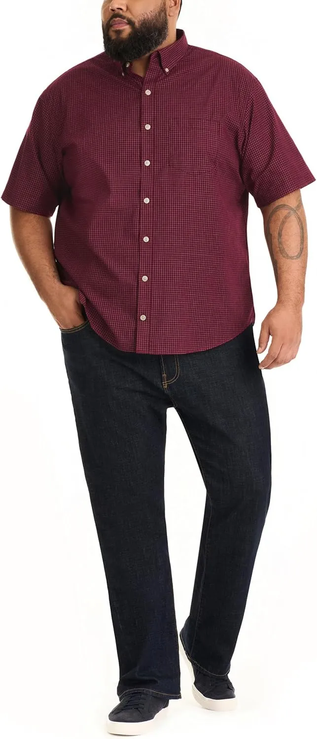 Van Heusen Men's Big and Tall Wrinkle Free Short Sleeve Button Down Check Shirt