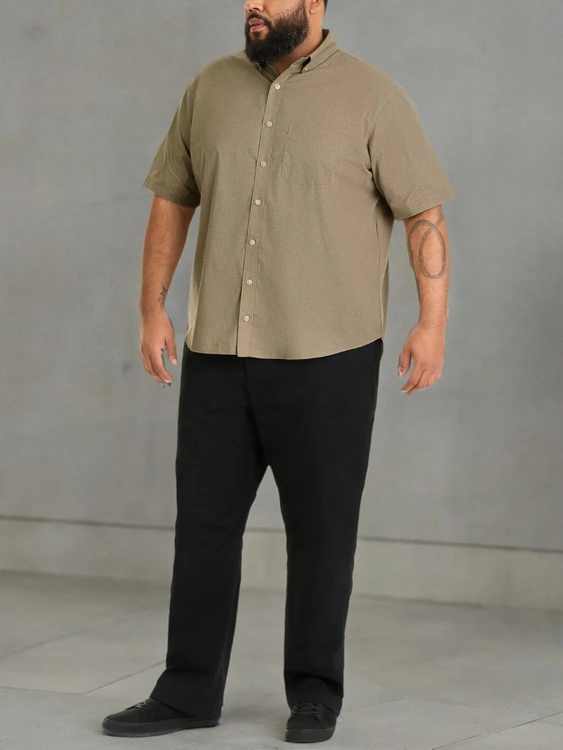 Van Heusen Men's Big and Tall Wrinkle Free Short Sleeve Button Down Check Shirt