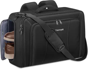 Vancropak Convertible Carry on Garment Bag with Backpack Straps, Airline Approved Travel Garment Duffel Bag with Shoe Compartment, Wrinkle Free Suit Carrier Business Suitcase For 15.6" Laptop, Black