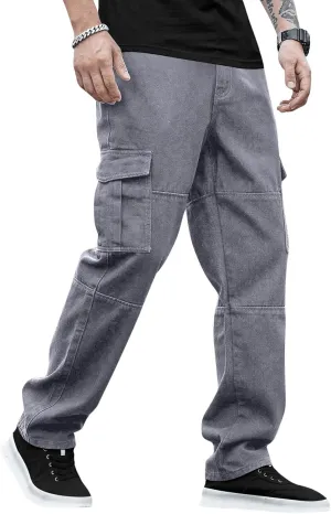 Verdusa Men's Casual Denim Cargo Pants Jeans with Cargo Pockets