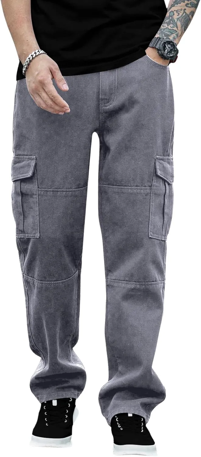 Verdusa Men's Casual Denim Cargo Pants Jeans with Cargo Pockets