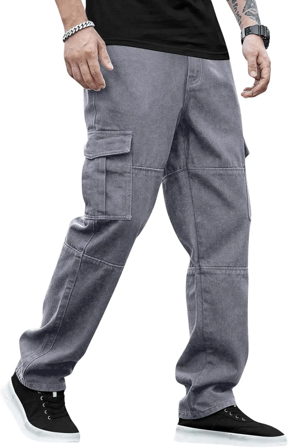 Verdusa Men's Casual Denim Cargo Pants Jeans with Cargo Pockets