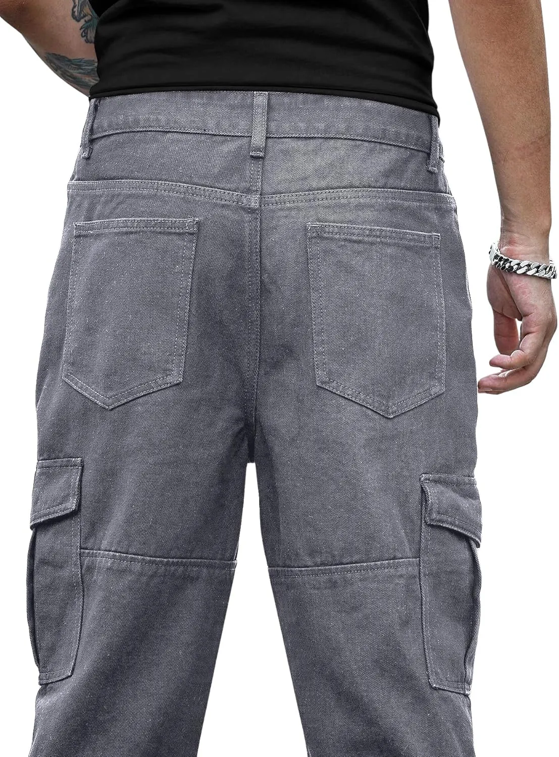 Verdusa Men's Casual Denim Cargo Pants Jeans with Cargo Pockets