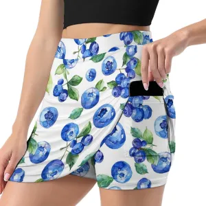Watercolor Blueberries Women's Skort Athletic Skirt Golf Skorts A-line Skirts with Built-in Shorts Pockets