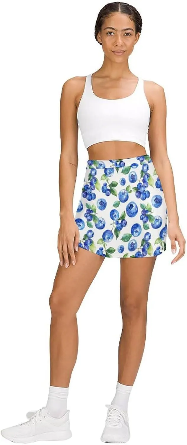 Watercolor Blueberries Women's Skort Athletic Skirt Golf Skorts A-line Skirts with Built-in Shorts Pockets