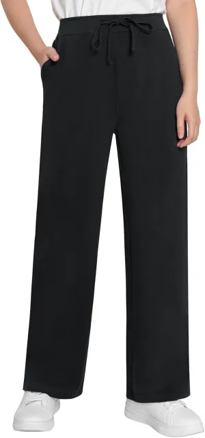 Weintee Women's Petite Wide Leg Sweatpants Cotton Pants with Pockets