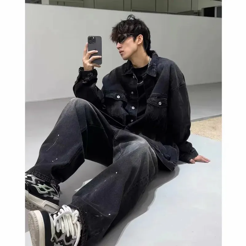 Wiaofellas  -  High Street Washed Denim Jacket Mens Trends New Spring Streetwear Single Breasted Casual Hip Hop Coats Loose Cowboy Outwear