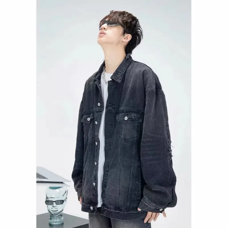 Wiaofellas  -  High Street Washed Denim Jacket Mens Trends New Spring Streetwear Single Breasted Casual Hip Hop Coats Loose Cowboy Outwear