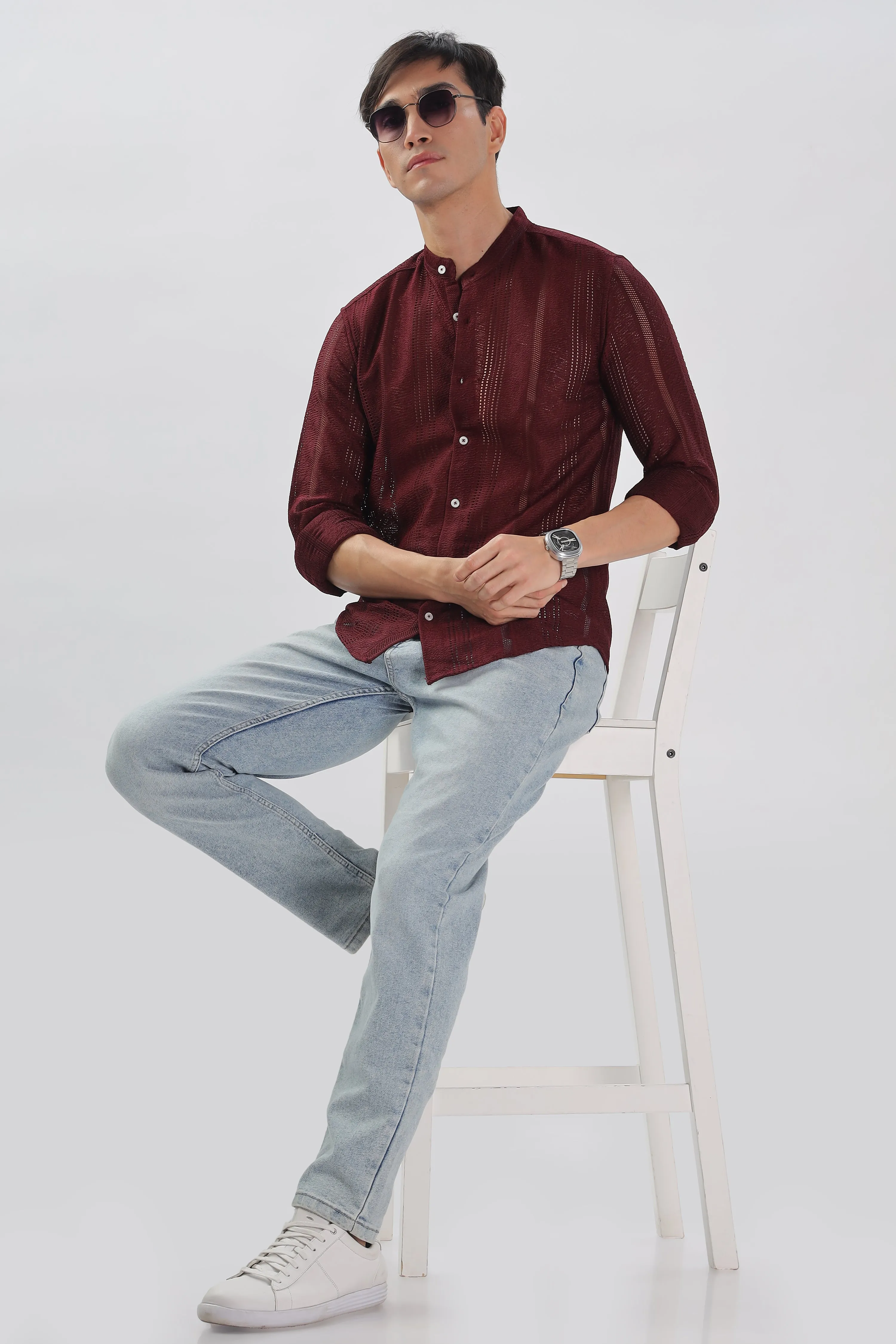 Wine Jacquard Knit Shirt