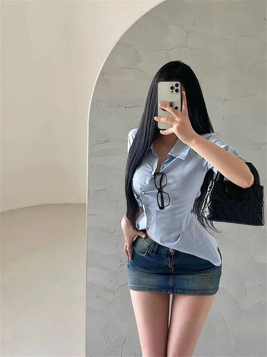 Women American High Waisted Slimming Denim Skirt Short Sweet Mini Skirts