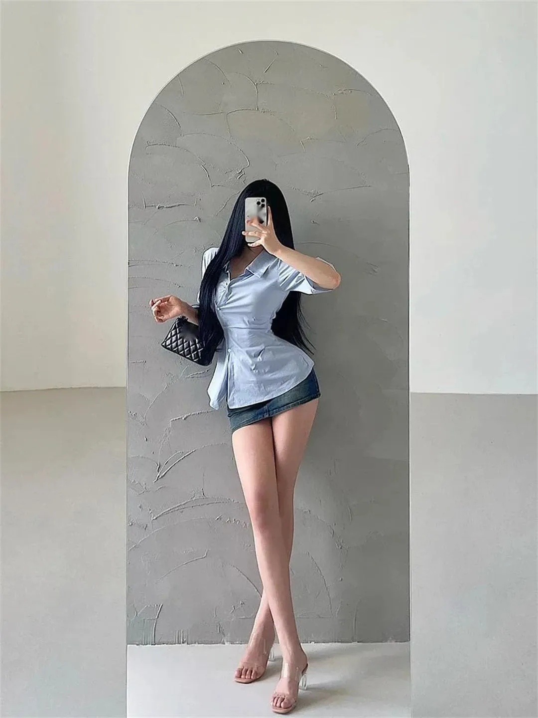Women American High Waisted Slimming Denim Skirt Short Sweet Mini Skirts